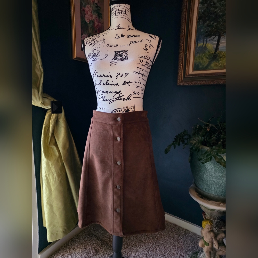Ralph Lauren Chaps Skirt Size 16 Faux Suede Brown Cowgirl Rodeo Western Buttons
